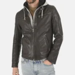 Men Winston Dark Brown Hoodie Leather Jacket