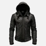 Mens Classic Style Black Hooded Leather Jacket