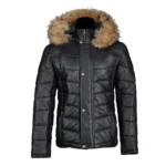 Men winter leather Fur hoodie jacket