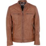 Mens Moto Durable Tan Leather Jacket