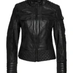 Women Black Cafe Racer Leather Modern Jacket