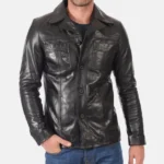 Men Buffalo Kansas Black Leather Jacket