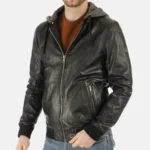 Men Lambskin Leather Black Jimmy Hooded Jacket