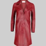 Women Red Fashion Minimalist Look Leather Coat