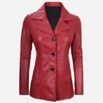 Women Red Real Leather Blazer