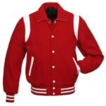 Men Red Wool White Leather Sleeves Varsity jackets