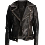Women Rumy Black Distressed Motorcycle Jacket