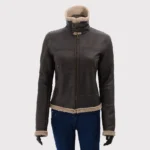 Women Dark Brown Leather Fur Shearling Jacket