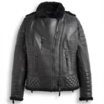 Women Black Leather Shearling Biker Jacket