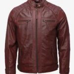 Mens Cafe Racer Crimson Leather Jacket