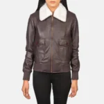 Women Stella G1 Maroon Leather Bomber Jacket