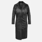 Women Modern Sleek Black Leather Long Coat