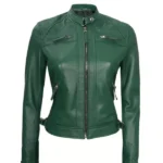 Women Green Motorcycle Leather Jacket