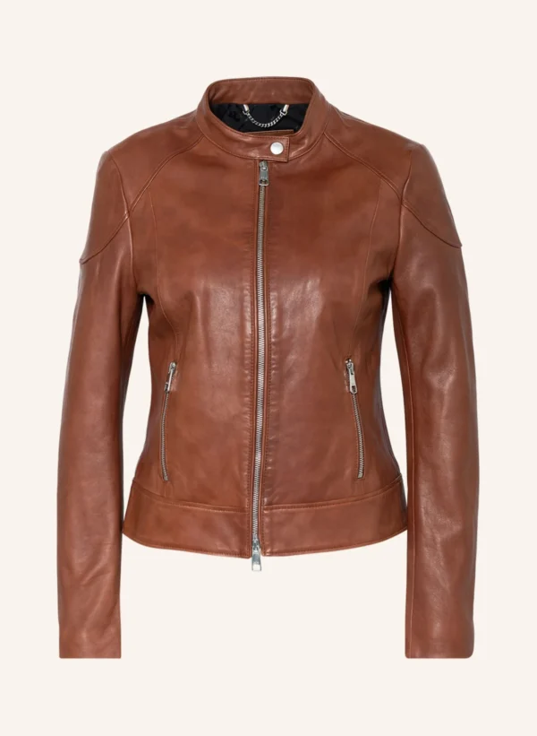 Women Brown Leather Cafe Racer Jacket
