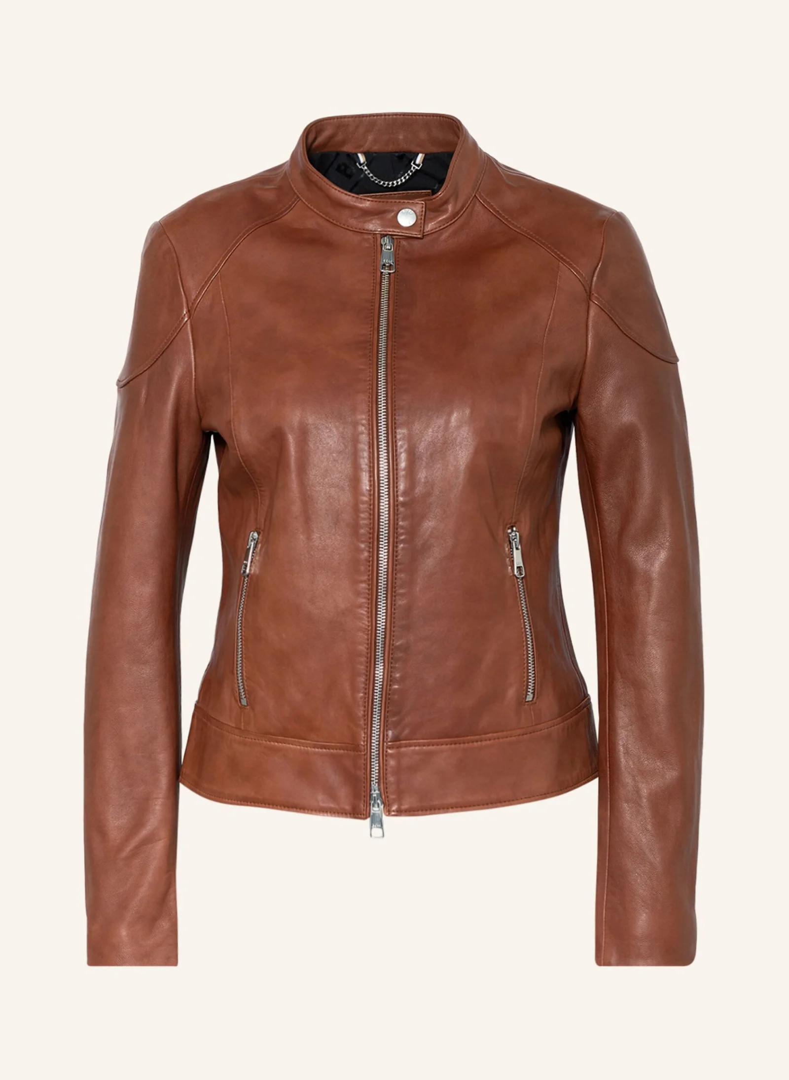 Women Brown Leather Cafe Racer Jacket