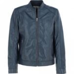 Mens Motorcycle Blue Leather Jacket