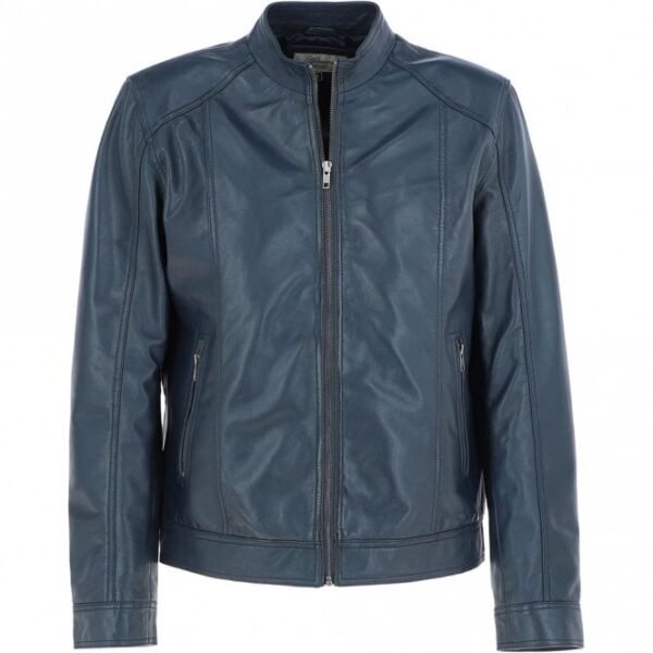 Mens Motorcycle Blue Leather Jacket