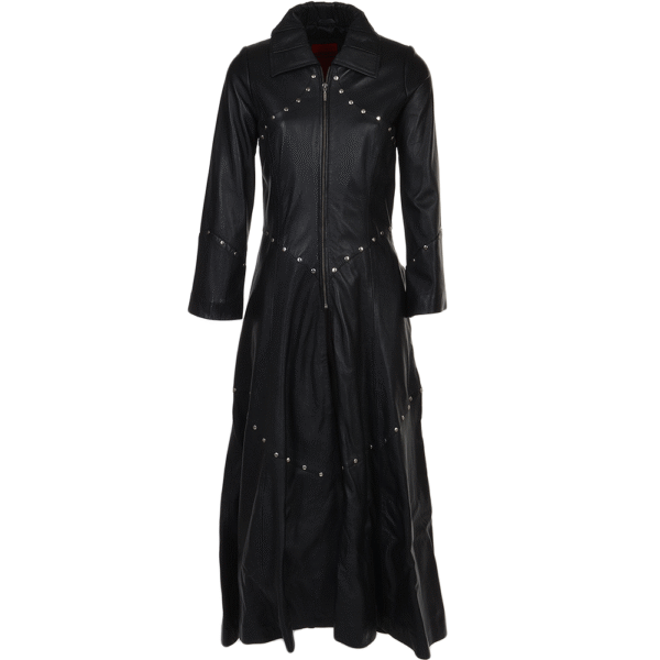 Women Black Long Length Studded Coat