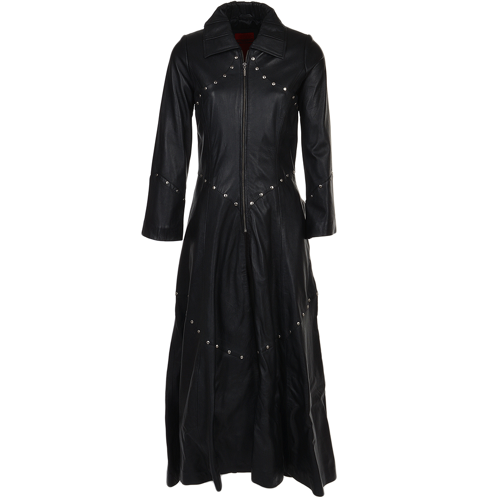 Women Black Long Length Studded Coat