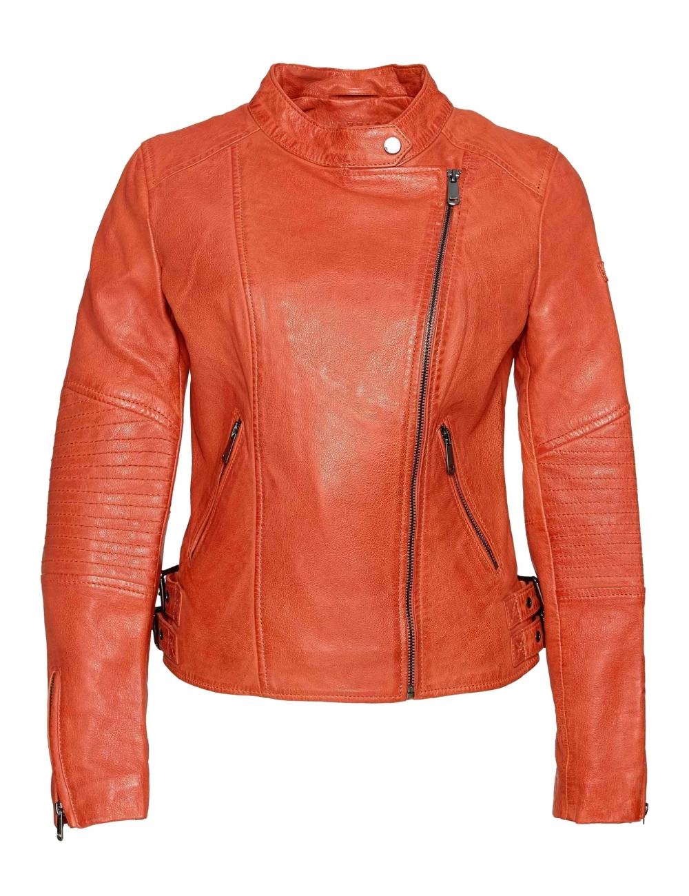 Women Orange Leather Cafe Racer Jacket