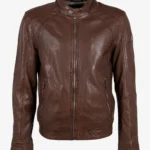 Mens Real Leather Vintage Brown Cafe Racer Jacket
