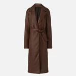 Women Vintage Chocolate Brown Leather Long Coat