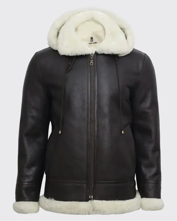 Women B3 Flight Black Shearling Hood Leather Jacket