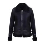 Women Black Aviator Biker Shearling Leather Jacket