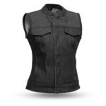 Women Black Motorcycle Denim Vest