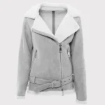 Women Grey Suede Shearling Jacket