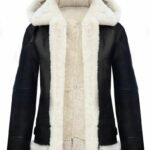 Women Black Hooded Shearling Jacket