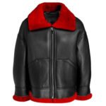 Women Aviator Red Shearling Leather Jacket