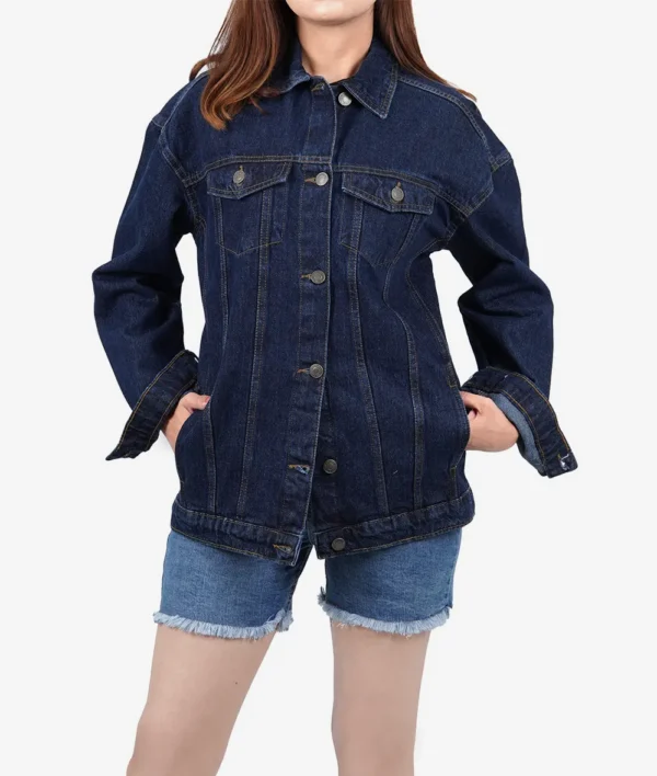 Womens Oversized Dark Blue Denim Jacket