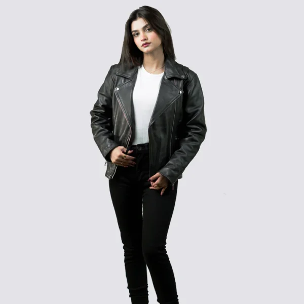 Women Tall Black Motorcycle Leather Jacket