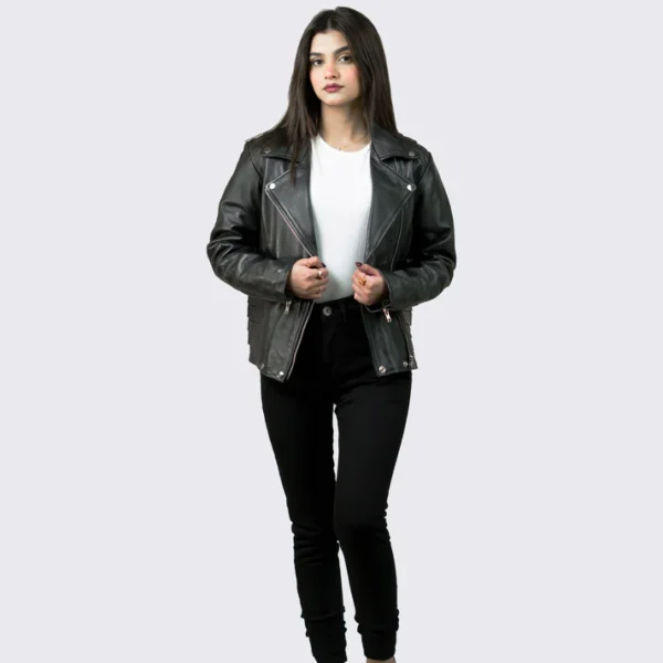 Women Tall Black Motorcycle Leather Jacket