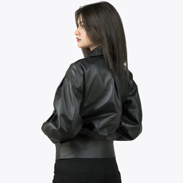 Women Black Tall Biker Leather Jacket