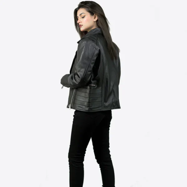 Women Tall Black Motorcycle Leather Jacket