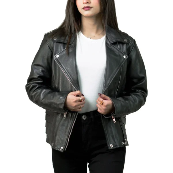 Women Tall Black Motorcycle Leather Jacket