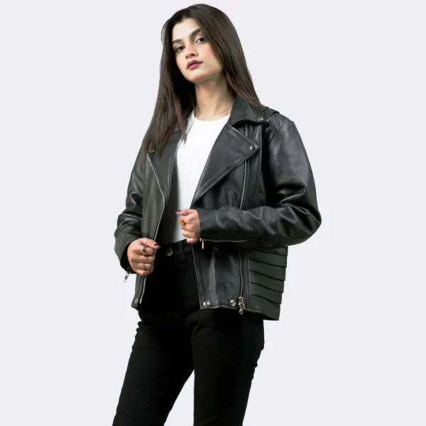 Women Tall Black Motorcycle Leather Jacket