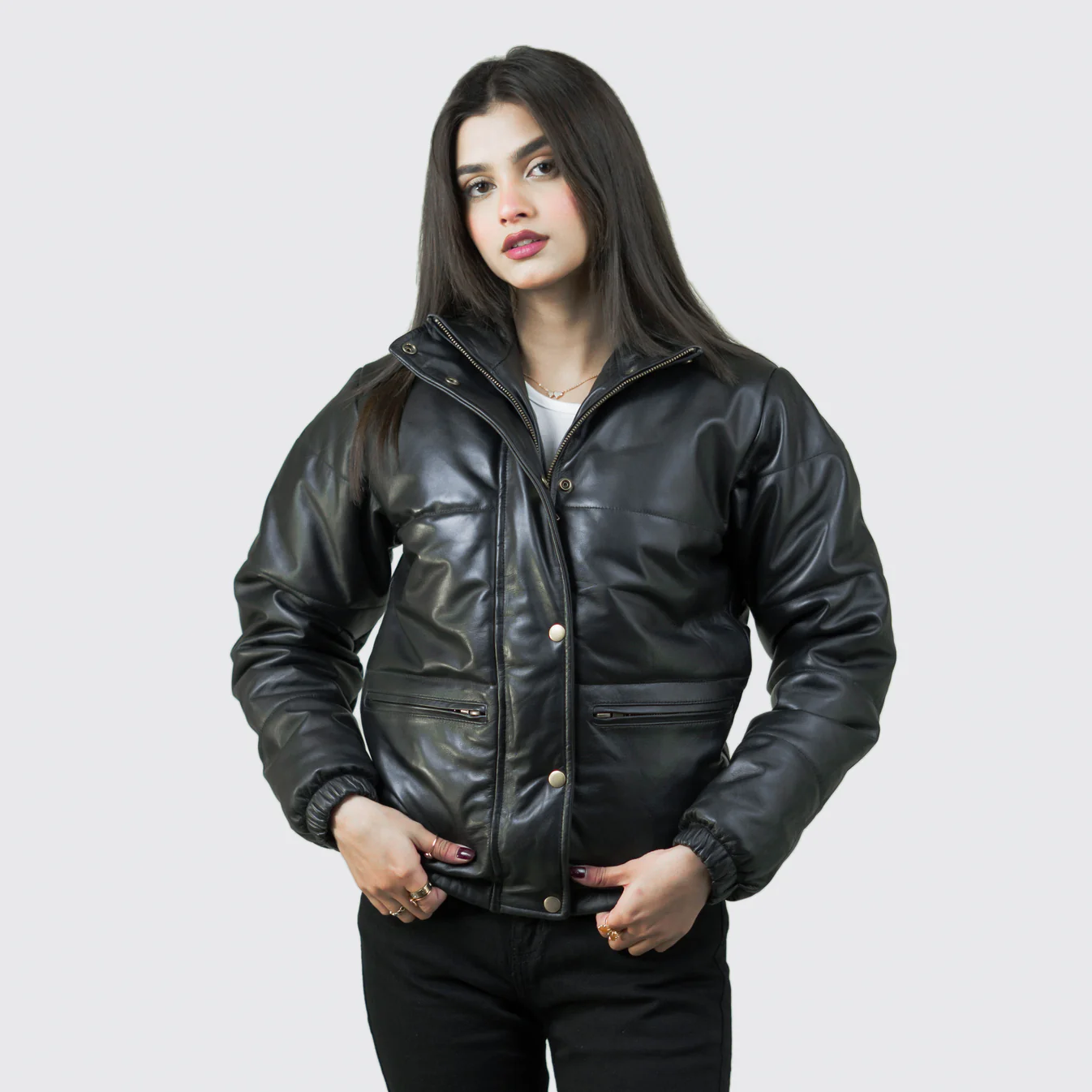 Women Tall Black Leather Jacket