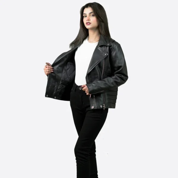 Women Tall Black Motorcycle Leather Jacket